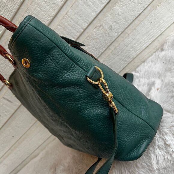ISAAC MIZRAHI Green Brown Leather Laptop Work Tote Shoulder Bag Bridgehampton - Picture 7 of 12